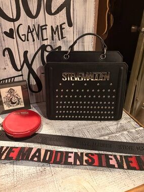Steve Madden Black Studded Top-Handle Satchel